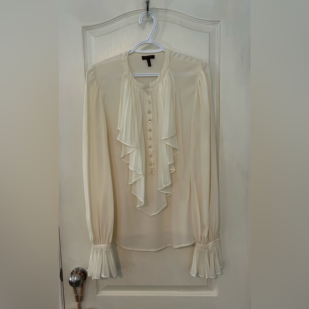 Escada Cream Silk Ruffle Blouse